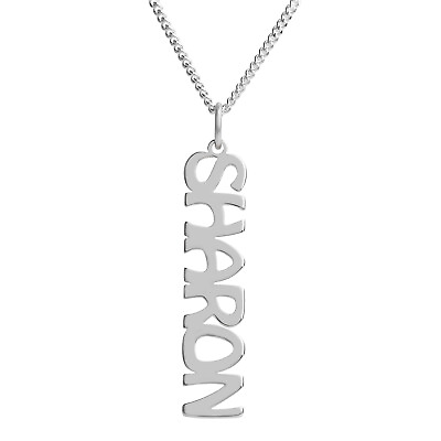 #ad 925 Silver Solid Vertical Name Unisex Necklace Pendant Chain Perfect as Gift GBP 19.99