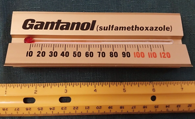 #ad Vintage Desk Counter Gold Tone Pharmacy Thermometer: Gantanol sulfamethoxazole $5.00