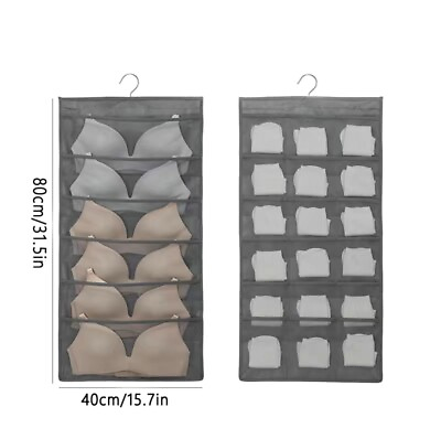 #ad 24 Mesh Pockets Hanging Storage Organizer with Metal Hanger for Bra Color Gray $12.99