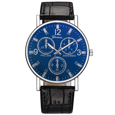 #ad Fashion Men Steel Quartz Watch Black White Leather Band Analog Wristwatch $6.99