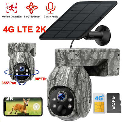 #ad Solar Powered 4G LTE Cellular 2K PTZ Trail Camera Hunting Cam w SIM Card amp; 64GB $139.88