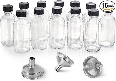 #ad 12 Pack 2 Oz Small Clear Glass Bottles with Lids amp; 3 Stainless Steel Funnels $15.11