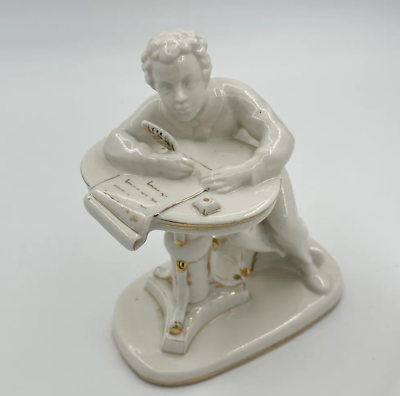 #ad Pushkin Porcelain Statue Vintage Antique Ussr White Carved 1960 Decor Gilding $319.99