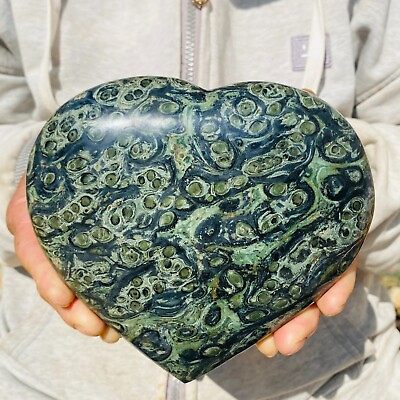 #ad 3.5lb Large Natural Green KABAMBA KAMBABA Jasper Crystal Rock Heart Specimen $215.00