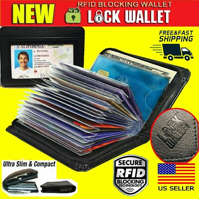 #ad Lock Slim Wallet Secure Men Women RFID Blocking Money Credit Card Holder Wallets $8.97