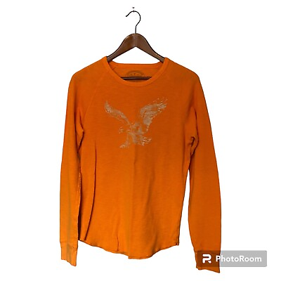 #ad American Eagle Orange Long Sleeve Shirt Thermal Men#x27;s M Eagle Logo Athletic Fit $18.00
