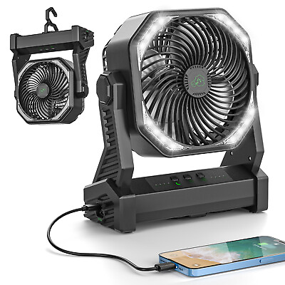 #ad 20000mAh 58hs Battery Operated Portable Camping Fan with LED Lights amp; Power Bank $53.54