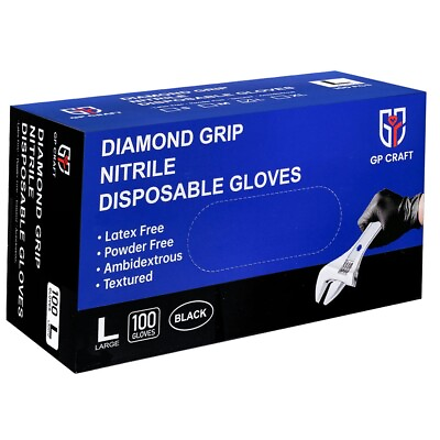 #ad 100 pcs Heavy Duty Mechanic Nitrile Black Disposable 8 MIL Diamond Gloves $14.99