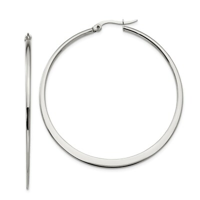 #ad Stainless Steel Polished 50mm Hoop Earrings $17.62