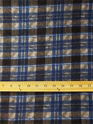 #ad Fleece Printed Fabric Triple line Plaid GRAY amp; BLUE White 58quot; Wide SBY $9.90