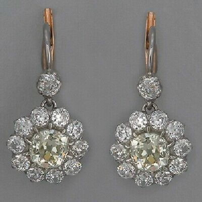 #ad 925 Silver Retro Cluster Style Earrings In 3.20CT Round Cut Cubic Zirconia $162.99