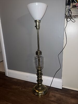 #ad Vintage Mid Century Modern Brass Gold Torch Floor Lamp 38.5” Tall With Shade $52.49