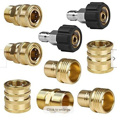 #ad 9Pc Pressure Washer Adapter Set Quick Disconnect Kit M22 Swivel to 3 8#x27;#x27; Connect $21.99