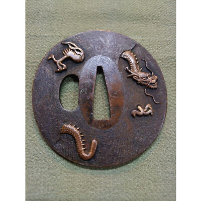 #ad Tsuba Sand diving Dragon Copper Fish roemade in japan $378.00