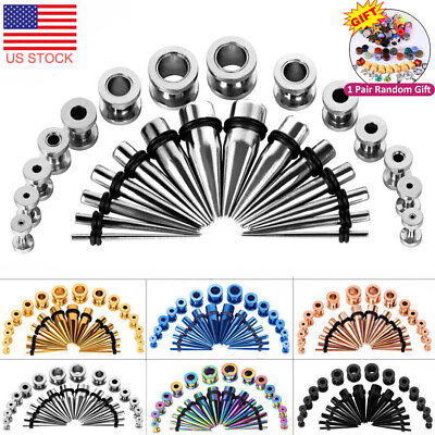 #ad 28PCS Ear Stretching Gauges Set Tapers Tunnels Plugs Kit 12G 00G Stainless Steel $17.99