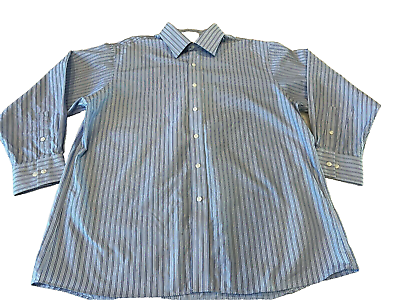 #ad Michael Kors XL 17 32 33 Mens Shirt Oxford Blue Stripe Button Cotton Long Sleeve $10.20