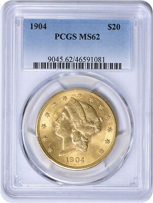 #ad 1904 $20 Gold Liberty Head MS62 PCGS $3045.00