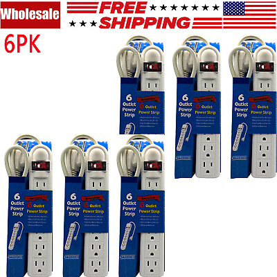 #ad 6PC New 3FT 6 Outlet Safety Surge Protector Plug AC Wall Power Strip Extension $32.87