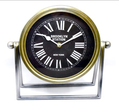 #ad Brooklyn StationNYDesk ClockGold Silver MetalRoundRoman NumeralsHobbyLobby $21.97