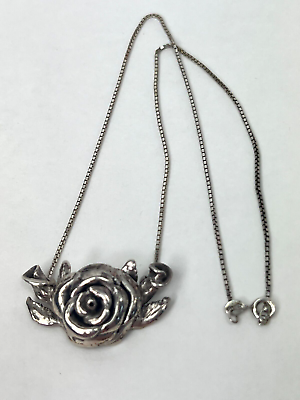 #ad Vintage 3D Large Roses with leaves Silver Pendant with 925 silver necklace $45.04