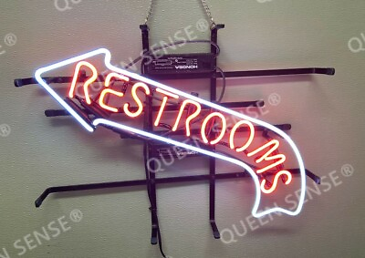 #ad Rest Rooms Arrow Left Toilet Neon Lamp Light Sign 24quot;x20quot; Hanging Nightlight EY $212.70