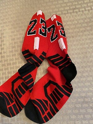 #ad Iconic Number Michael Jordan 23 Red Black Socks Brand New $9.00