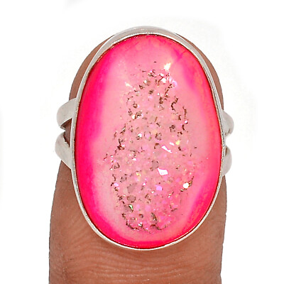#ad Treated Fleece Pink Aura Druzy 925 Sterling Silver Ring Jewelry s.6 CR24754 $15.99