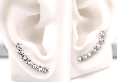 #ad New Ear Cuff Pins Trail Upward Pair Earrings Silver Plated Austrian Crystal $15.27