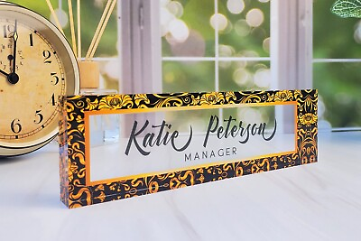 #ad Custom Desk Name Plate Personalized Acrylic Plaque Damask Office Decor CAB20DM $25.99