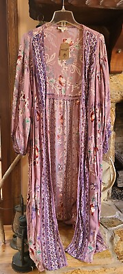 #ad NWT Romantic Gypsy Poet Sleeve Duster Length Kimono Lilac Floral Open Front 1X $49.99