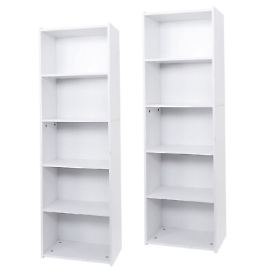 #ad 2 PCS 5 Tier Bookcase 52quot; Open Shelf Bookshelf Display Storage Shelf White $75.58