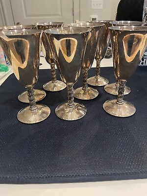 #ad SET OF 8 WINE GOBLETS MADE IN SPAIN SILVER PLATED STAMPED E.P.Brass $179.00