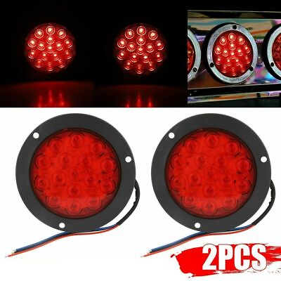 #ad 2x Red 16 LED 4quot; Round Truck Trailer Light Tail Stop Turn Brake Light Waterproof $11.50