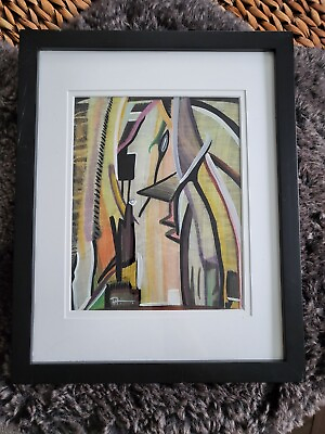 #ad ABSTRACT CUBIST MIXED MEDIA VINTAGE Artist Signed Mid Century Modern $274.50