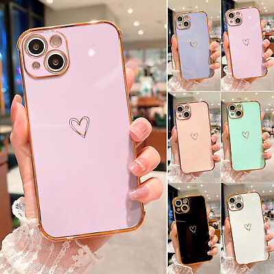 #ad Cute Heart Plating Soft TPU Case For Apple iPhone 15 Pro Max 14 13 12 11 XS XR 8 $2.69