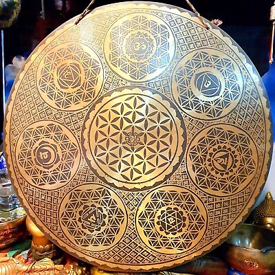 #ad 20quot; Flower of Life Etching Carving Bowl Deep Sound Gong for Yoga Meditation Zen $409.00