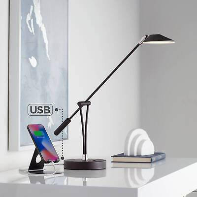 #ad Modern Desk Table Lamp with USB LED Satin Black Adjustable Arm Bedroom Office $99.99