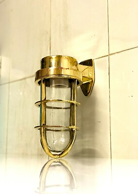 #ad Vintage Nautical Antique Brass Wall Mount Swan Bulkhead Sconce Light Fixture $120.70