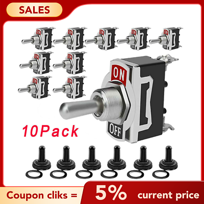 #ad 10Pcs 12V Heavy Duty Toggle Flick Switch ON OFF Car Dash Light Metal SPST New $13.22