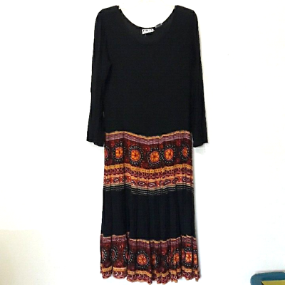 #ad BILA Ankle Length Dress Boho Long Sleeve Black Rayon Size L $18.00