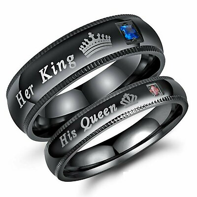 #ad His Queen or Her King Couple#x27;s Matching Promise Ring Comfort Fit Wedding Band $5.19