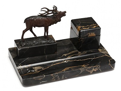 #ad Marble and Bronze desk stand bull stag Julius Paul Schmidt Felling $205.00