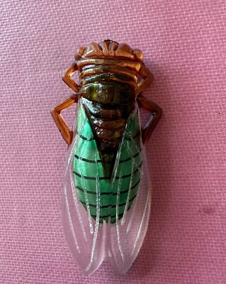 #ad Vintage French lucky cicada green lucite pin brooch $38.00