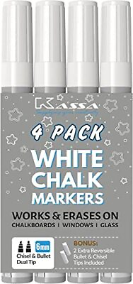 #ad 4 Pack White Chalk Markers Includes 2 6mm Reversible Bullet amp; Chisel Tips ... $17.75