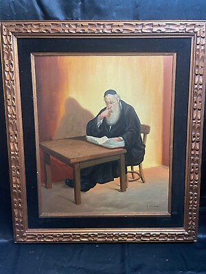 #ad Abraham Straski Rabbi Reading learning at table Oil on Canvas signed l.l. $500.00