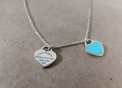 #ad Please Return to Tiffany amp; Co. Sterling Turquoise Double Heart Necklace *READ* $119.95