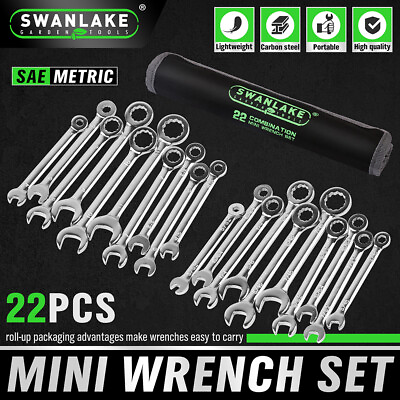 #ad 22PCS Combination Wrench Set Ignition Spanner Steel Tools Metric SAE Mini Small $16.90