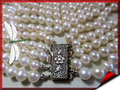 #ad Vintage Pearl Necklace Five Strands of Luminous AAA White Pearls Breathtaking $299.00