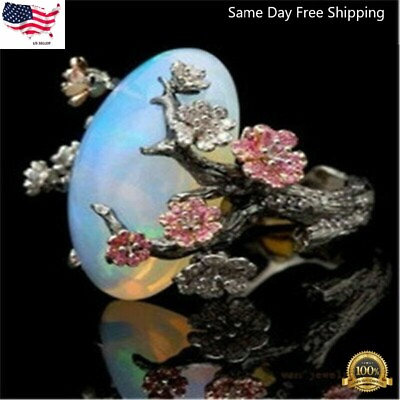#ad Fashion 925 Silver Plated Woman White Fire Opal Ring Wedding Jewelry Simulated $3.94