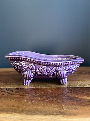 #ad Vintage Purple Ceramic Antique Tub Soap Holder 5 1 2quot; Footed Bath Bathroom $15.75